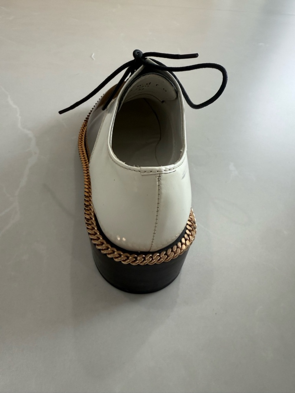 SANDRO Women’s Black and White Lace-Up Oxford with Gold Chain Trim - Picture 3 of 4